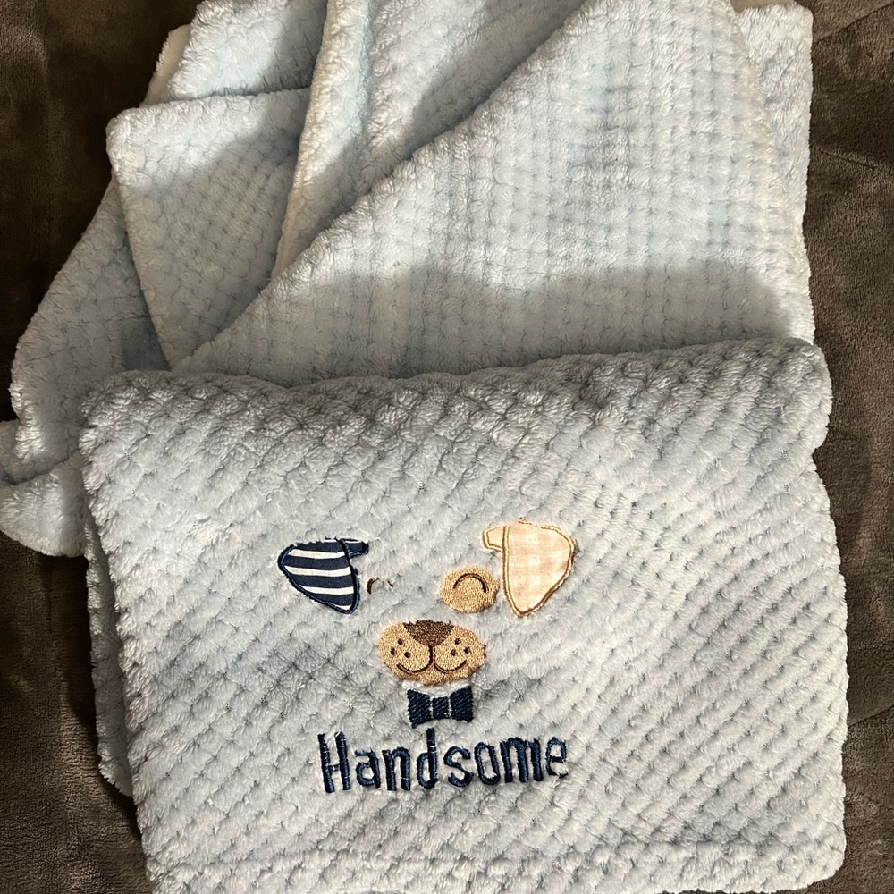 Blue Baby Blanket with Embroidered Design